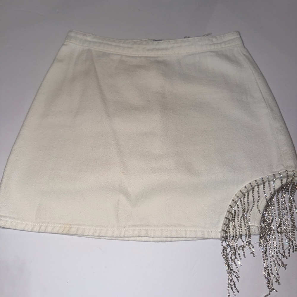 Cloud Ten White Rhinestone Fringe Mini Skirt Size Medium New Vegas Bride Nash
